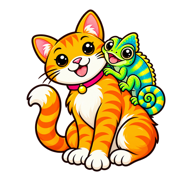 Happy orange tabby cat and reptile