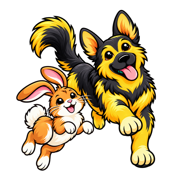 Happy German Shepherd dog and rabbit