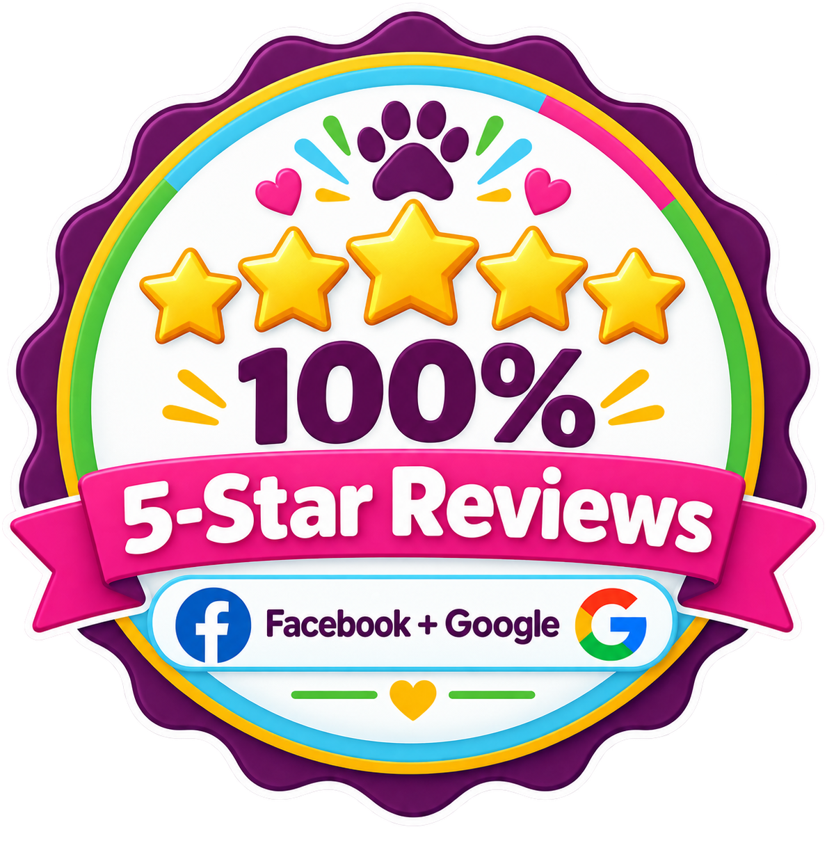 100% 5 star reviews on Google and Facebook