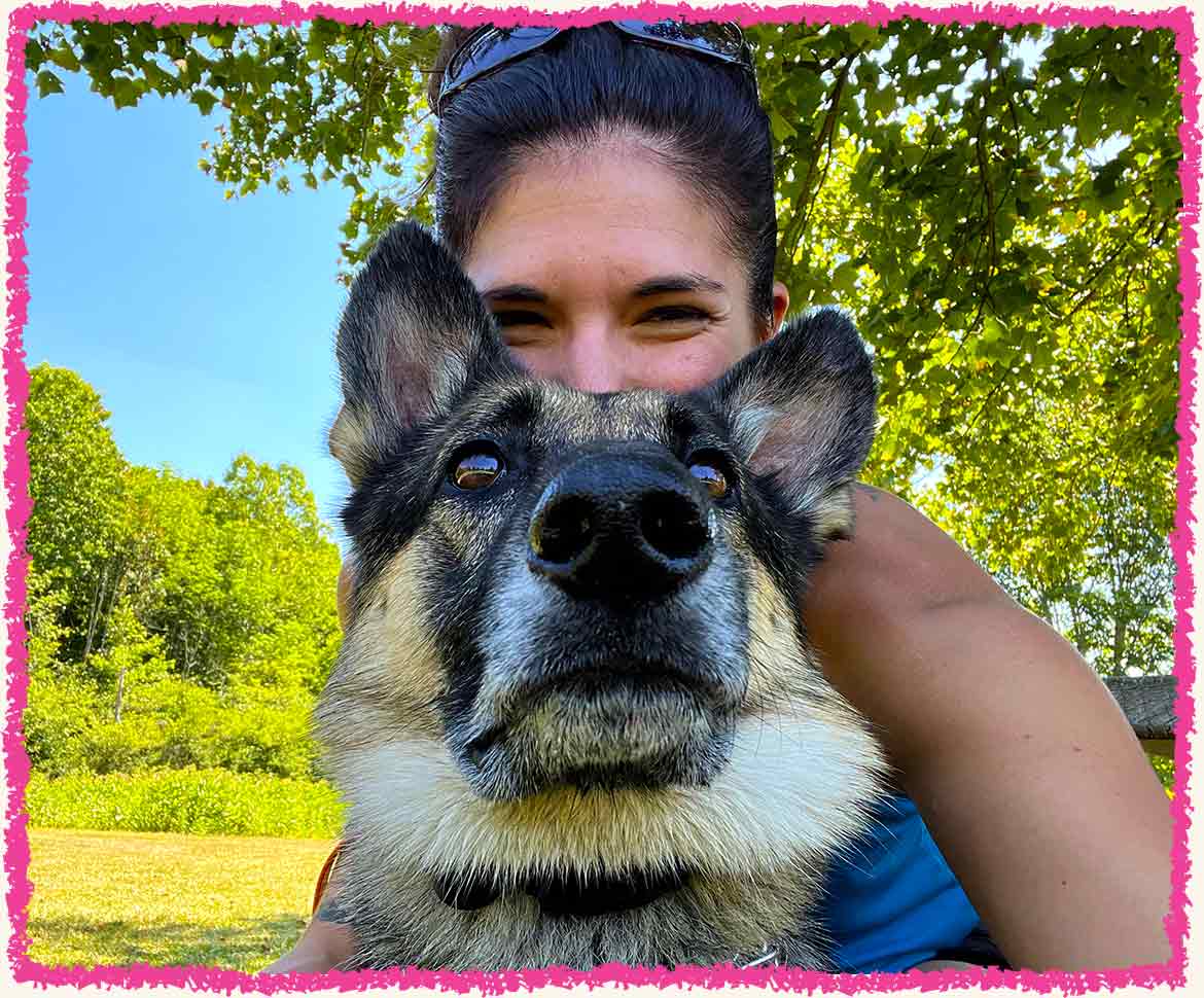 Vala posing with her pet sitter during her dogs getaway